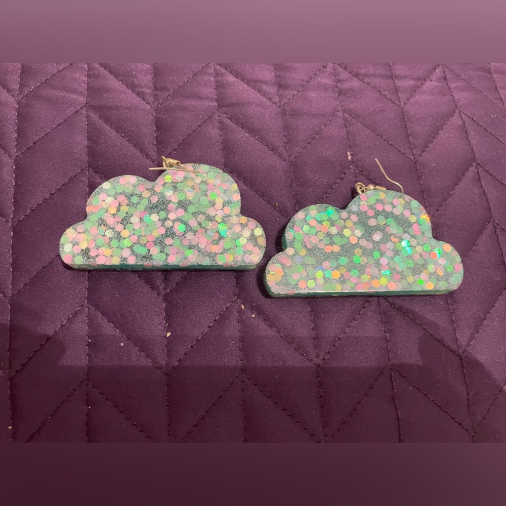 Handmade resin glitter cloud earrings
